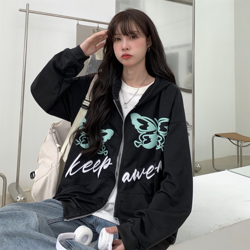 【ZHELIHANGFEI】Áo Khoác Cardigan Tay Dài Có Nón Form Rộng Theo Phong Cách Mỹ Dễ Phối Đồ