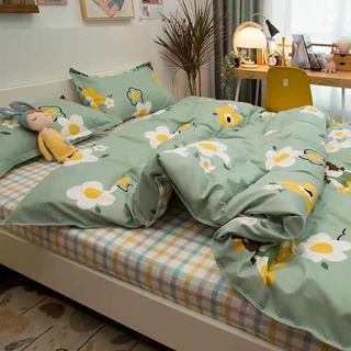Bộ chăn ga Cotton Poly - Hoa phối ga caro