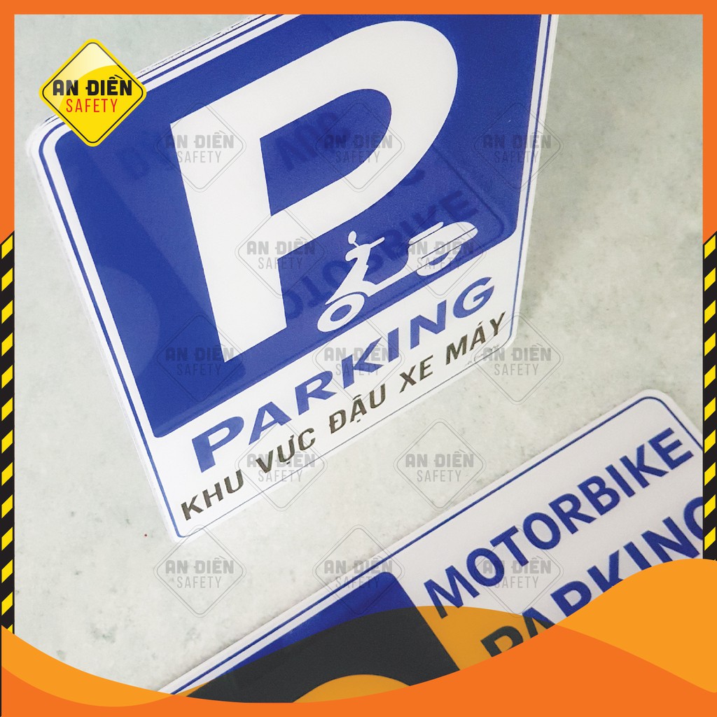 Biển báo An Điền Safety - Biển báo mica cao cấp BÃI ĐẬU XE MÁY - Tặng kèm miếng dán tường keo 3M