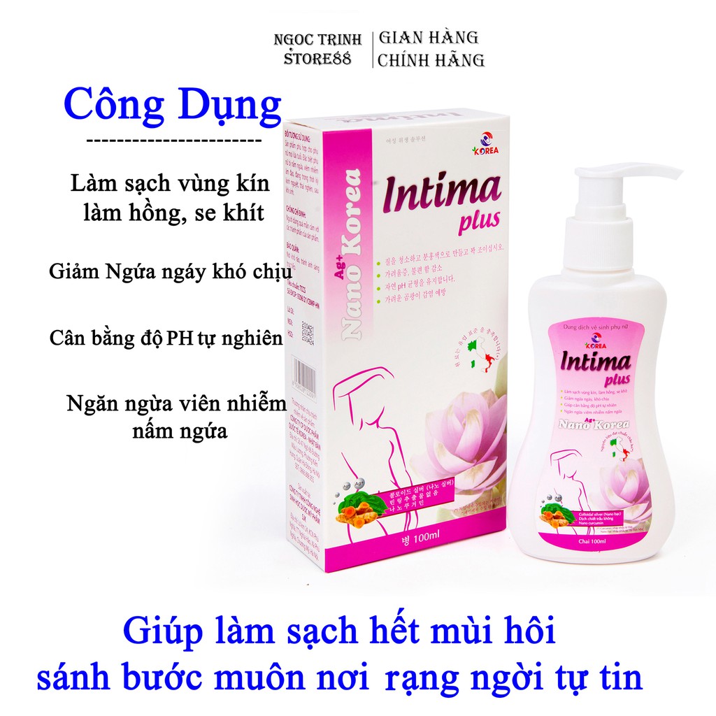 Dung dịch vệ sinh phụ nữ INTIMA nước rửa phụ khoa se khít vùng kín kháng khuẩn khử mùi hôi INTIMA PLUS chai 100ml INTIMA