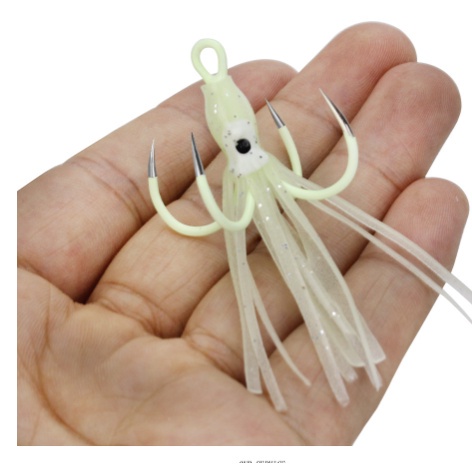 Mồi Câu Cá Giả Hình Bạch Tuộc Dạ Quang 4 Móc Mềm