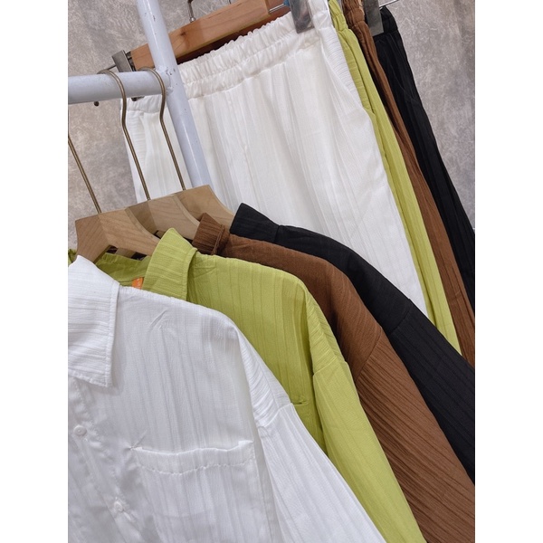 Set bộ đũi sơ mi quần ống rộng chất đũi gân đẹp