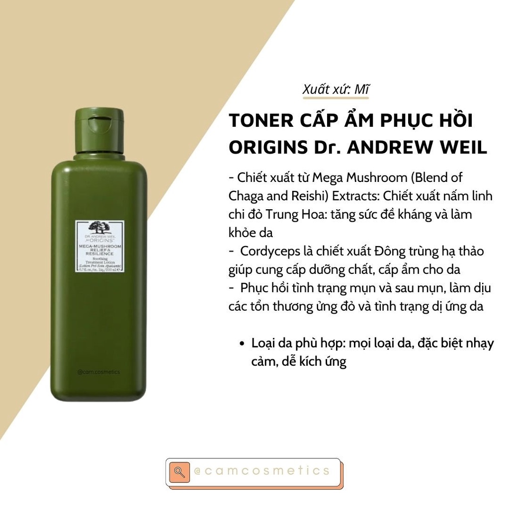 Toner Nấm Origins Dr. Andrew Weil Mega-Mushroom - nước cân bằng cấp ẩm và phục hồi da 200-400ML