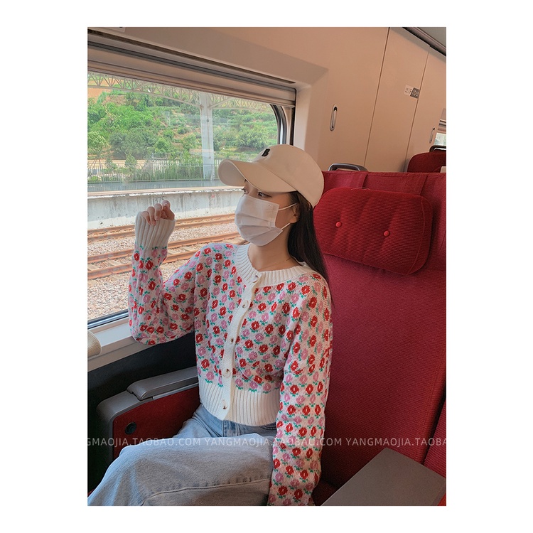 SUXI Áo Khoác Cardigan Cổ Tròn Tay Dài In Họa Tiết Hoa Thời Trang Mùa Thu Mới Cho Nữ