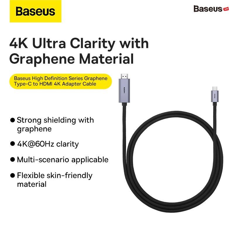 Cáp Chuyển USB Type C Sang HDMI Siêu Nét Baseus High Definition Series Graphene Cho Smartphone/ Tablet/ Macbook/Laptop