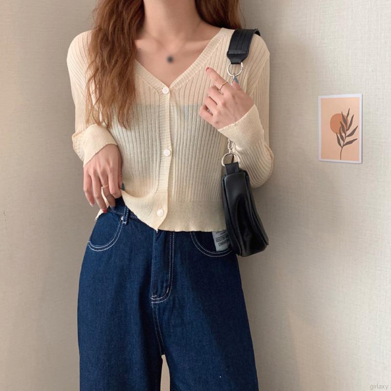 Áo Khoác Cardigan Dệt Kim Tay Dài Dáng Ôm Màu Trơn Đơn Giản Thời Trang Hàn Quốc Cho Nữ