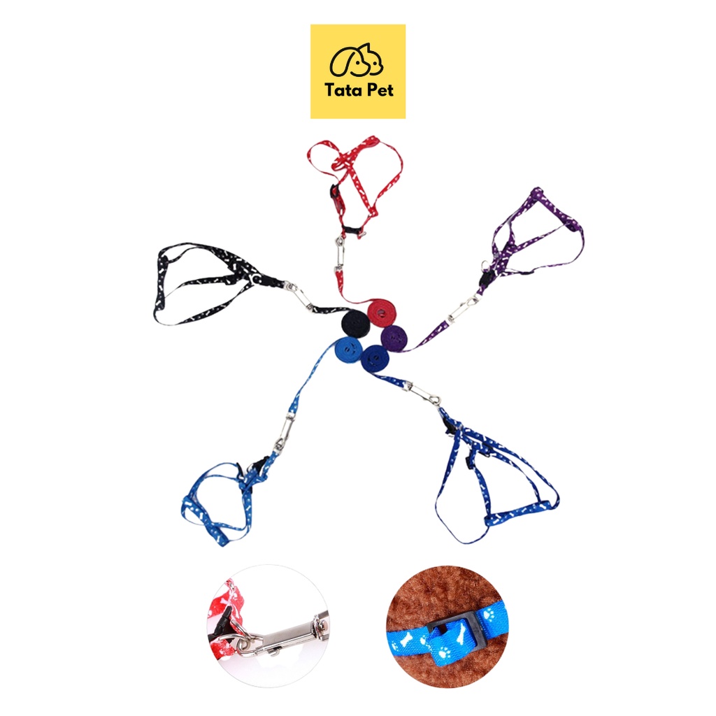 Dây dắt chó mèo kèm dây yếm đai yên ngựa (2 size) Dây xích chó mèo bằng vải loại 1 lớp TATAPET