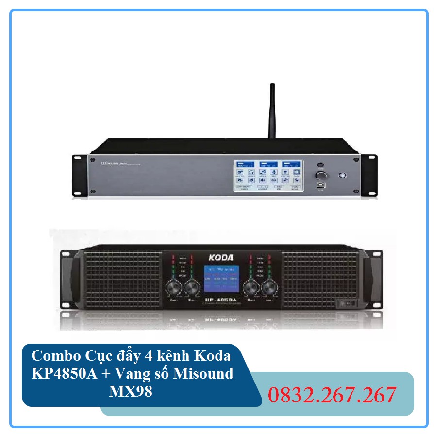 Combo Cục đẩy 4 kênh Koda KP4850A + Vang số Misound MX98