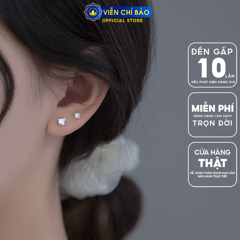 Bông tai bạc nữ trái tim đá trắng chất liệu bạc 925 thời trang phụ kiện trang sức nữ Viễn Chí Bảo B400351