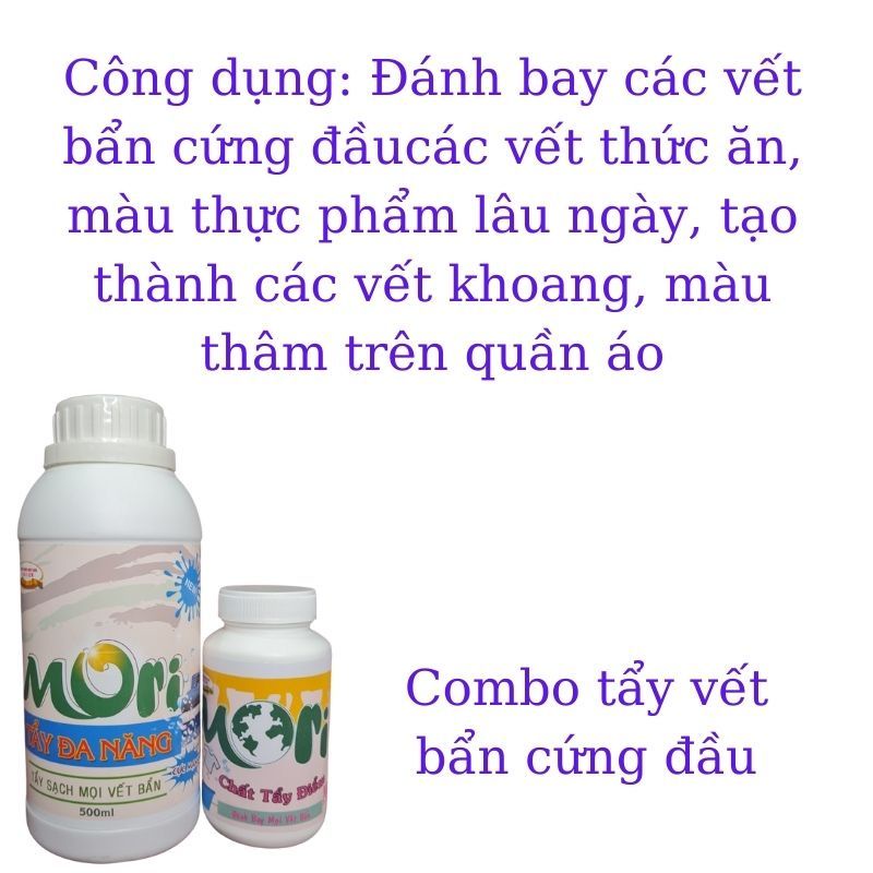 Tẩy đa năng MORI - Đánh bay các vết bẩn trên quần áo như lem màu, mỡ âm, vết thức ăn, 500ml