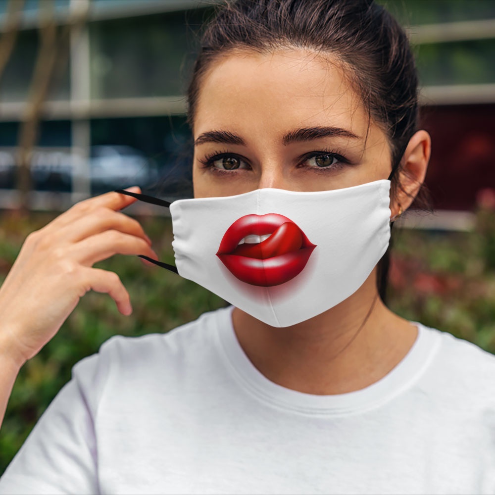 Khẩu trang vải nhật Sexy Lips_3649 CARTWELL poly cotton 100% chống bụi in họa tiết 3d thời trang