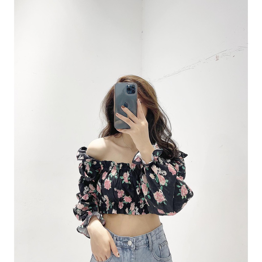 (FREESHIP) Áo trễ vai hoa hồng to hàng quảng châu cao cấp