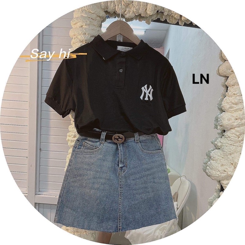 Áo Polo Tay Lỡ N.Y Unisex Nữ [FREESHIP] Thun form rộng oversize in hình vintage đường phố hàn quốc Ulzzang