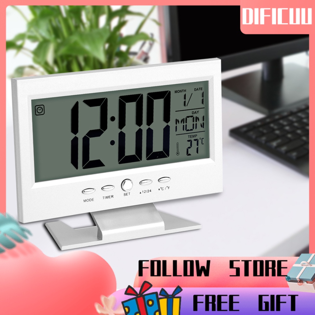 💗Hàng HOT💗Dificuu Đồng Hồ Báo Thức Để Bàn Màn Hình Lcd Cảm Ứng Âm Thanh Kỹ Thuật Số Có Lịch Và Nhiệt Độ Đồng Hồ Báo Thức Điện Tử Để Bàn Màn Hình LCD Đa Chức Năng: Thời Gian, Lịch, Báo Thức, Nhiệt Độ
