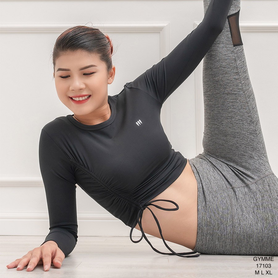 Áo croptop thể thao nữ GYMME tập gym yoga tay dài rút dây eo - 17103