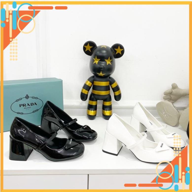 Giày Cao Gót prada mũi tròn gót trụ fullbox + bill + túi giấy
