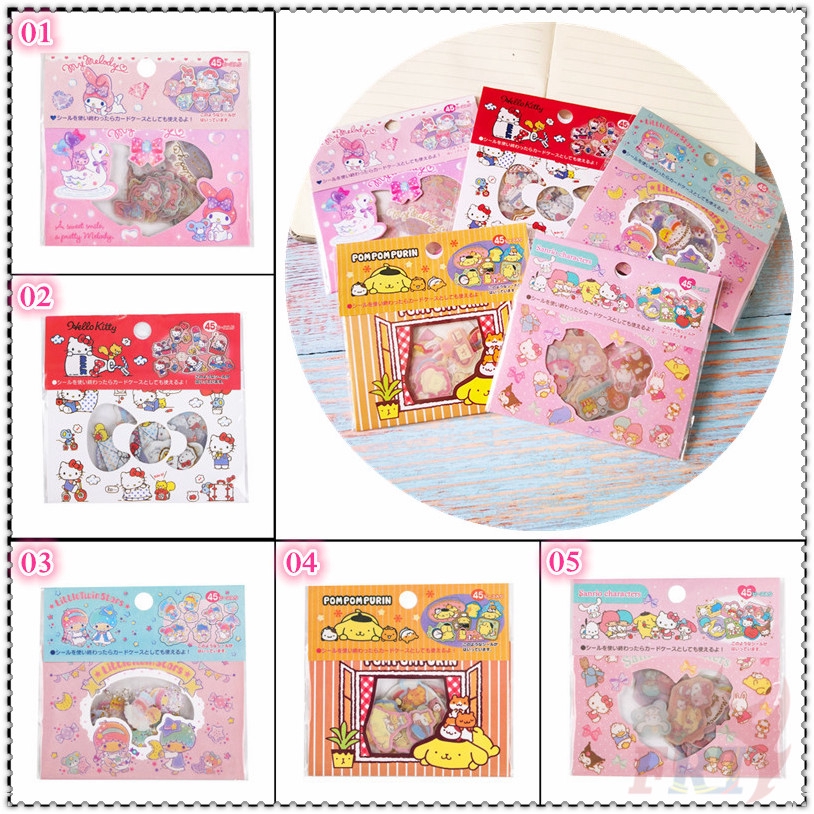 ❉ My Melody / Hello Kitty / LITTLE TWIN STARS / Pom Pom Purin - Sanrio Transparent Anime Stickers ❉ 45Pcs/Set DIY Diary Scrapbooks Decor Decals Stickers