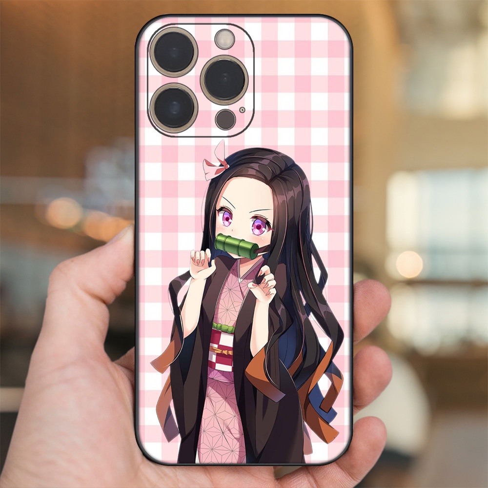 Ốp lưng iPhone 13 Pro dẻo đen cạnh vuông in hình Nezuko Kimetsu no Yaiba