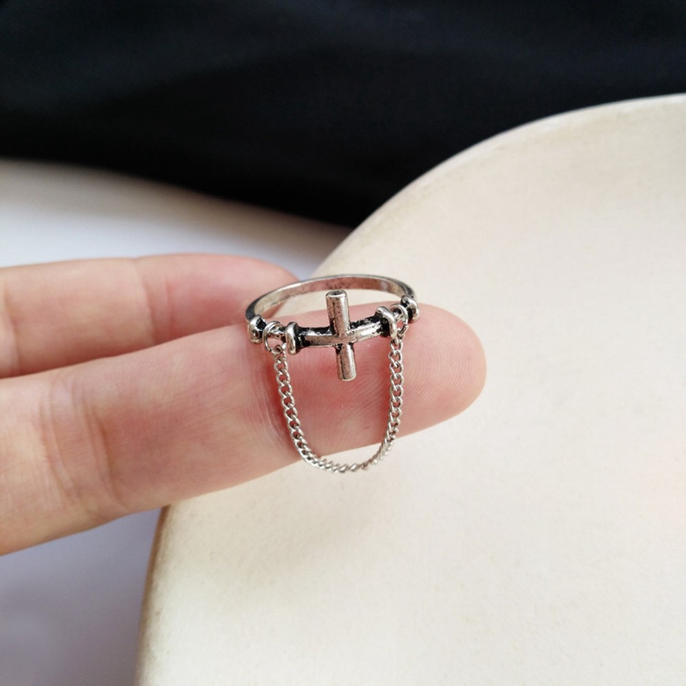 Nhẫn kim loại mặt hình thánh giá phong cách hiphop hàn quốc