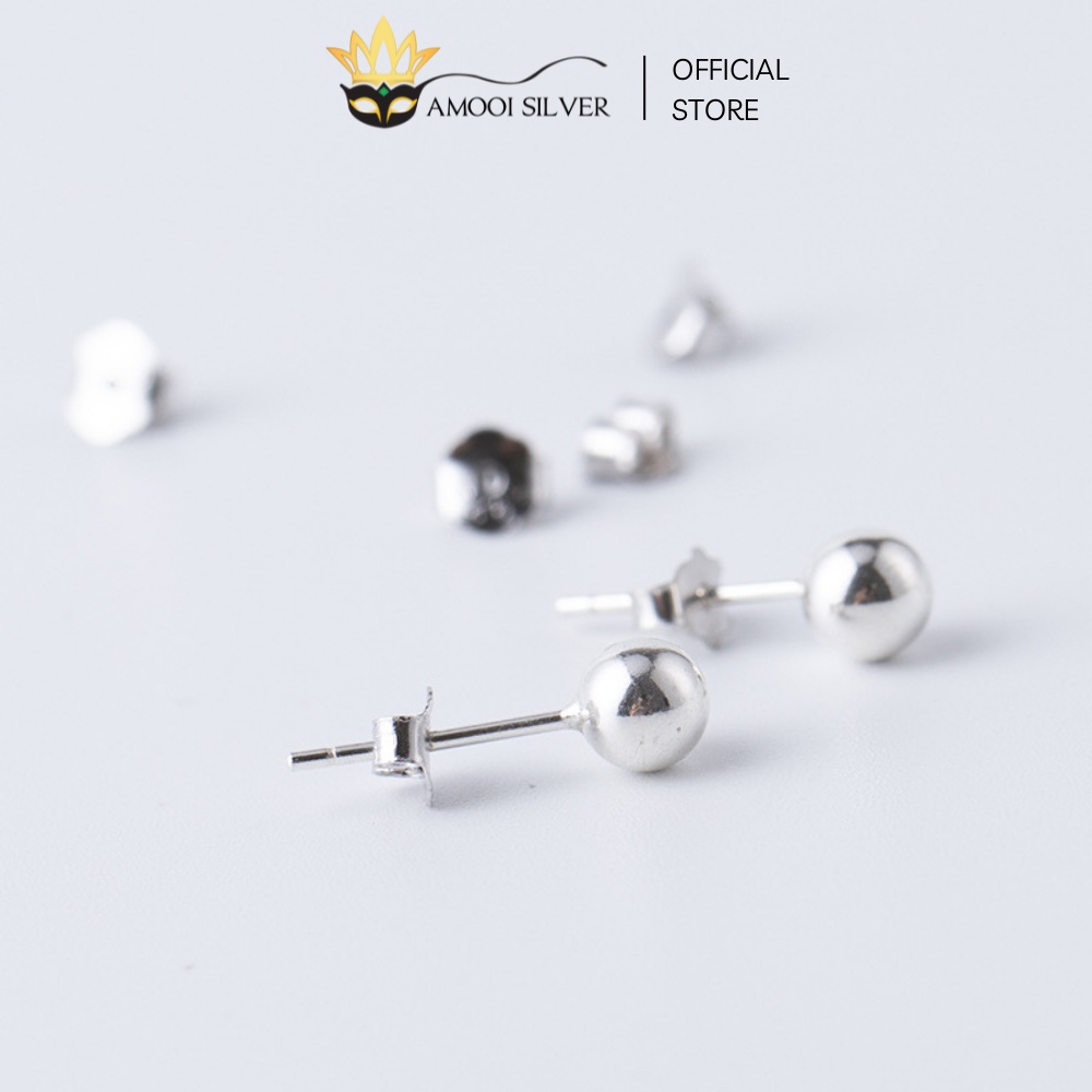 Chốt Khuyên Tai Bạc S925 Chui Bông Bạc Trắng - Amooi Silver - AP03