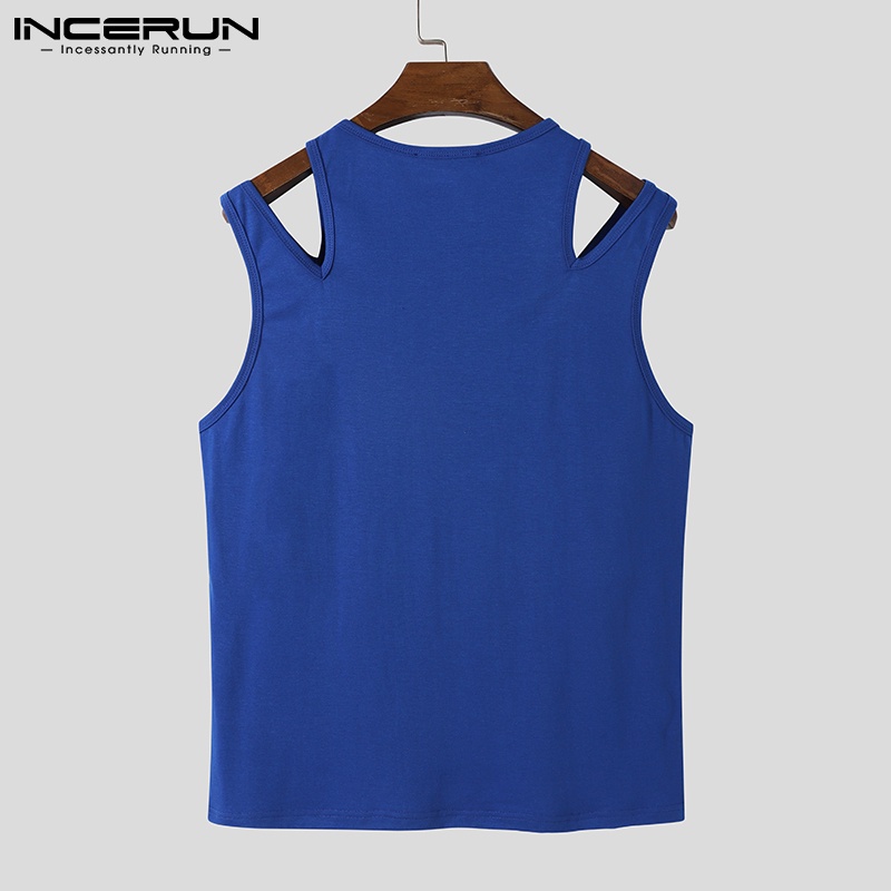 Áo ba lỗ INCERUN không tay cắt rỗng màu trơn thời trang dành cho nam với 3 màu tùy chọn