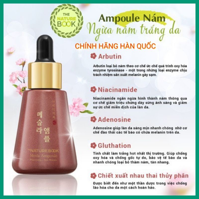 Tinh chất trắng da ngừa nám, Amploule mesla the nature book, serum trắng da ngừa nám sạm tàn nhang chính hãng Hàn Quốc