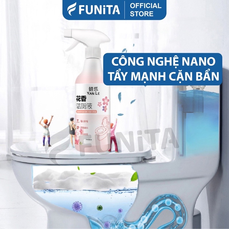 Chai Xịt Tẩy Rửa Bồn Cầu, Nhà Vệ Sinh Đa Năng Siêu Sạch Hương Nước Hoa Anh Đào Funita, Khử Khuẩn, Không Độc Hại, 500ml