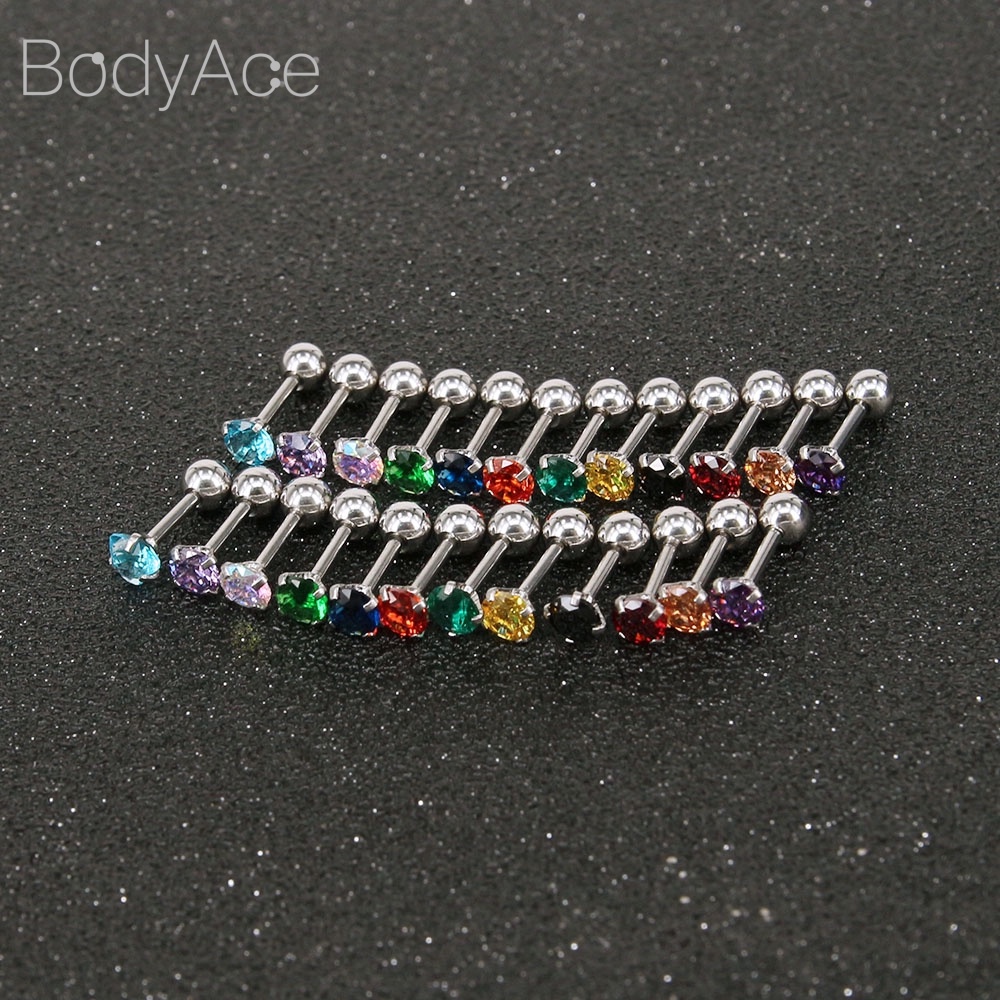 Set 12 Khuyên Tai Thép Không Gỉ Đính Đá Nhiều Màu Cá Tính