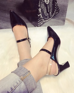 Giày sandal gót vuông 5p chất da bóng mềm