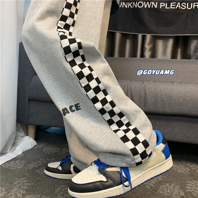 Quần Dài Ống Rộng Họa Tiết Caro Phong Cách Thời Trang Dành Cho Nam Và Nữ