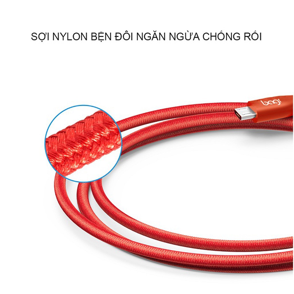 Dây Cáp Dù Sạc Nhanh Micro USB dài 2m MS200 – Bảo Hành Chính Hãng Bagi 12 Tháng