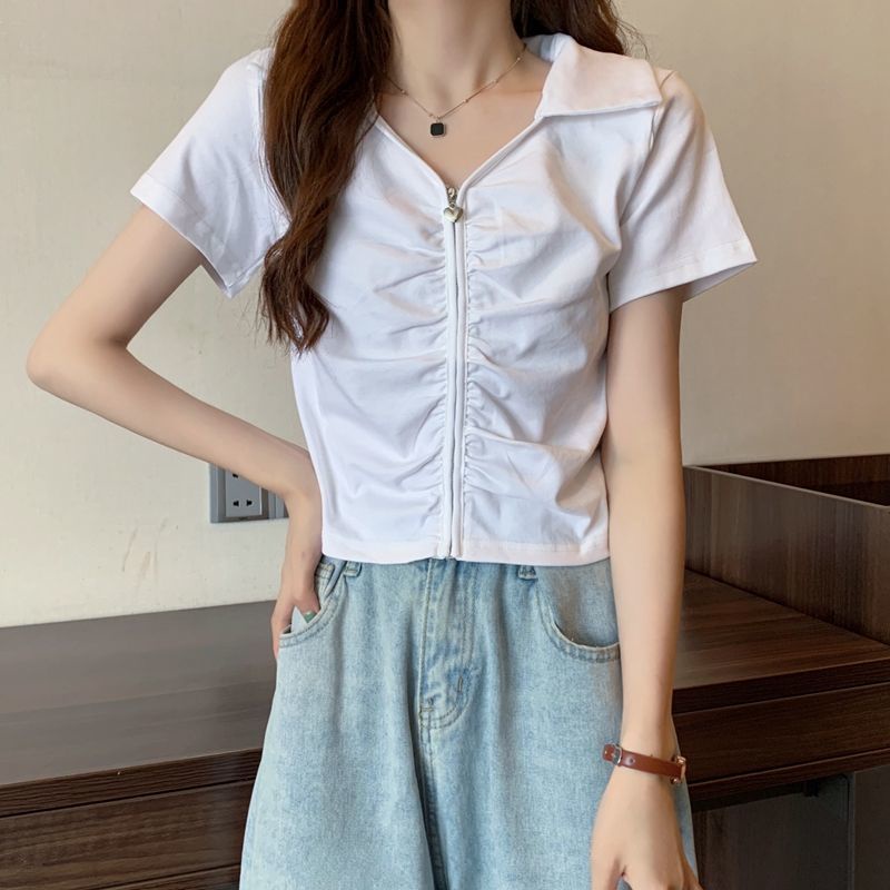 B&G Áo Thun Ngắn Tay Có Khóa Kéo Thời Trang Cho Nữ Áo phông Nữ JL-TX-135