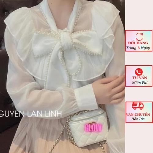 Áo sơ mi voan tơ nữ tay bồng cổ nơ ngọc tiểu thư bánh bèo ulzzang Hàn Quốc