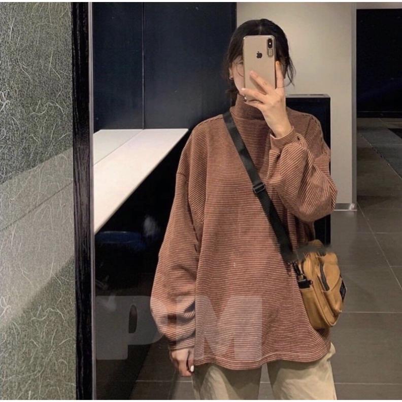 SHOP NHÀ CÁ Áo nỉ kẻ cổ lọ tay bom