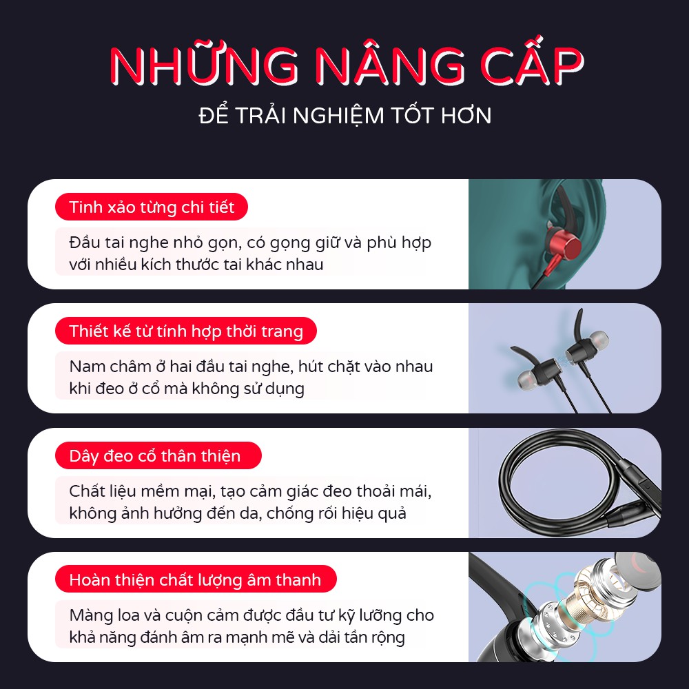 Tai nghe bluetooth thể thao đeo cổ FENGZHI BR101 popup 5.0 mút đệm tai cho Iphone Samsung Oppo Vivo Huawei Xiaomi