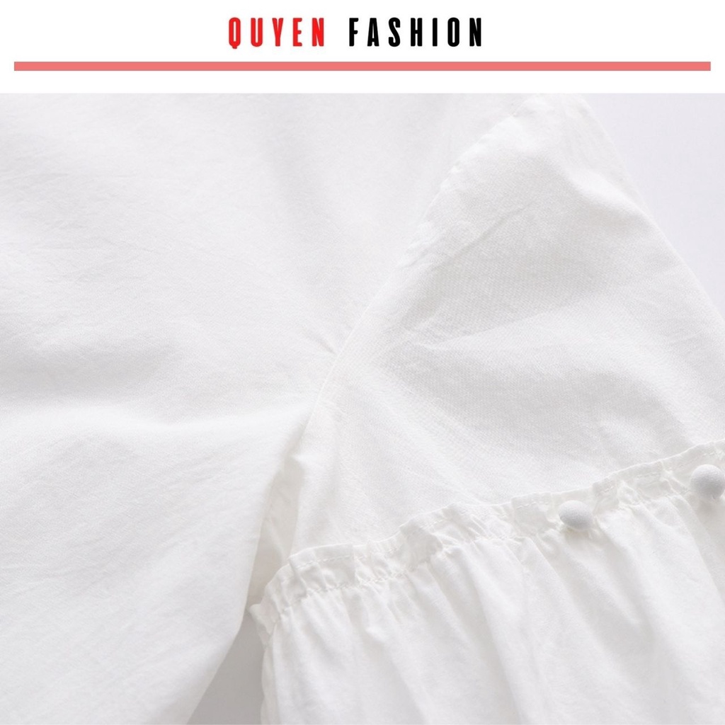 Áo sơ mi cổ bèo công sở Quyên Fashion AA551 màu trắng cổ bèo basic trẻ trung