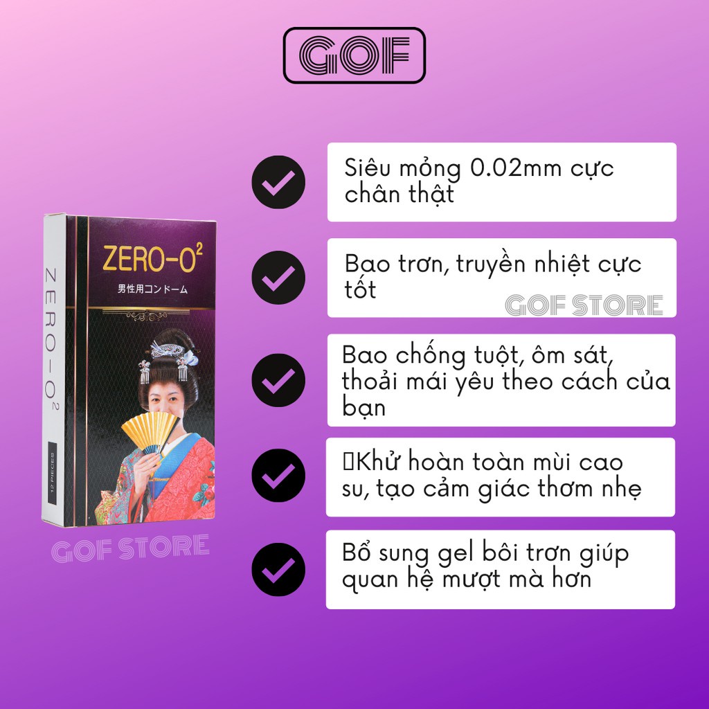 Bao cao su💕Freeship💕Zero 02 mỏng trơn size nhỏ ôm khít Nhật Bản Hộp 12C