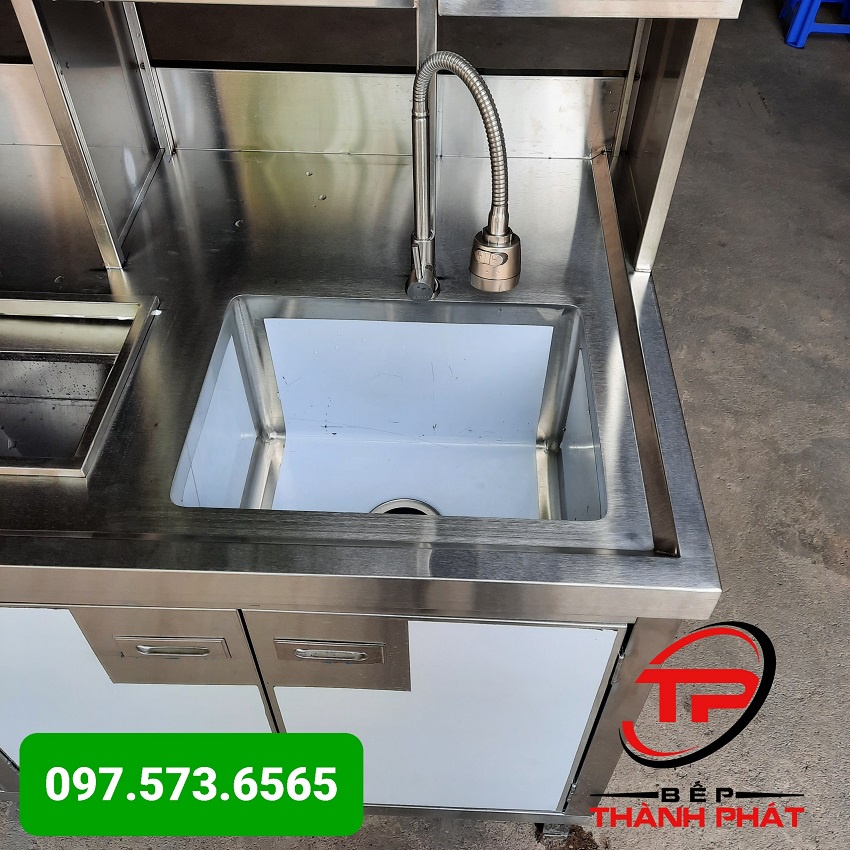 Quầy pha chế inox 1.6m một chậu rửa, Bảo hành 5 năm