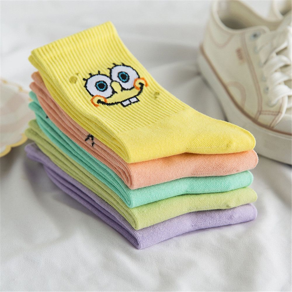 Vớ cotton họa tiết hoạt hình spongebob co giãn tốt thời trang cho nữ
