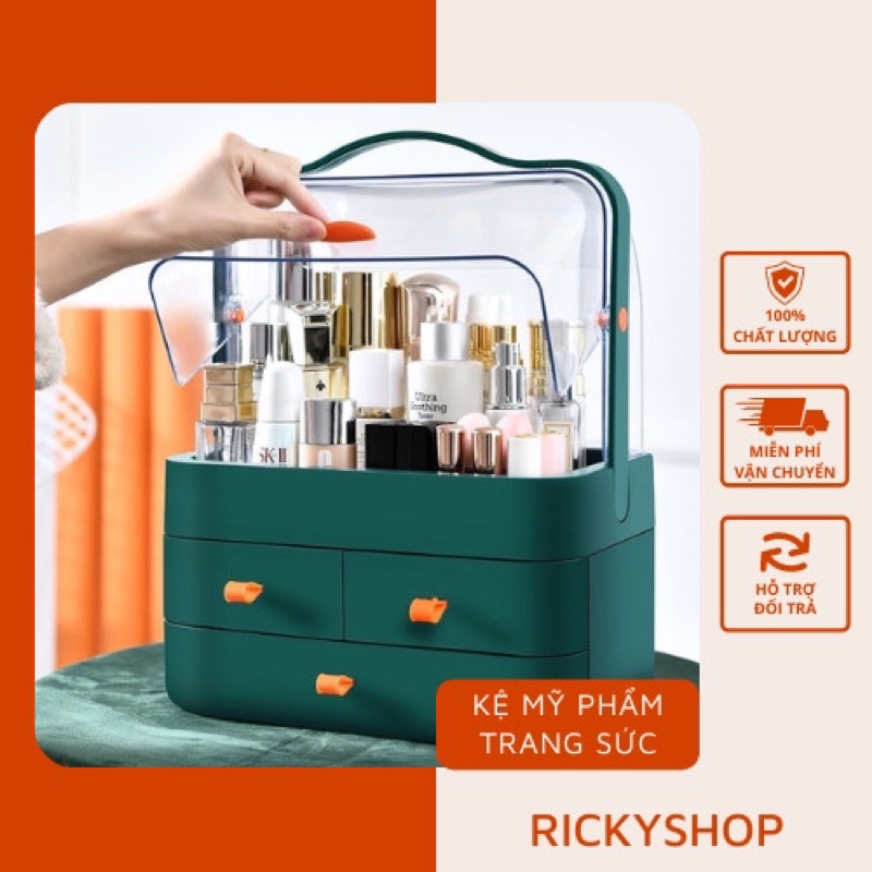 [Size Lớn] Hộp đựng mỹ phẩm hình vuông có quai xách và nắp chống bụi