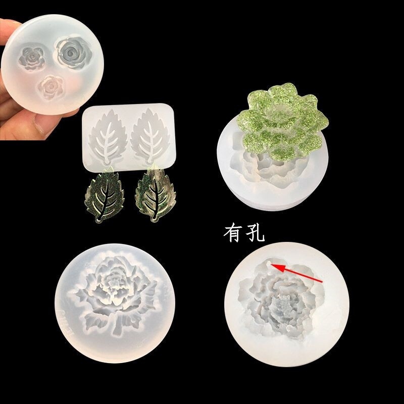 Khuôn silicon làm vật liệu UV epoxy resin hình hoa hồng và lá thủ công mỹ nghệ