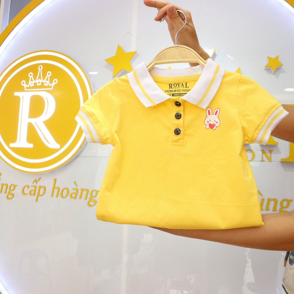Áo Thun Cotton Mẫu Polo Cao cấp Màu Vàng cho Bé Gái 8-27kg