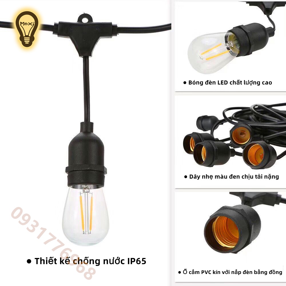 【DÂY LỚN LOẠI 1】Đèn dây E27 trang trí DECOR ngoài trời , sân vườn 5M 10M  đui kín nước (IP65) chống nước MOXI