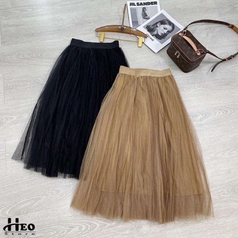 CHÂN VÁY MIDI LƯỚI CẠP CHUN BỒNG BỀNH HÀNG QUẢNG CHÂU MS14200