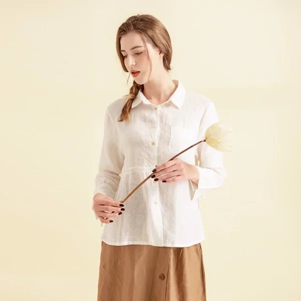 A0958 - ENDA KISUHI Áo Sơ Mi Linen Form Rộng Nơ Tay