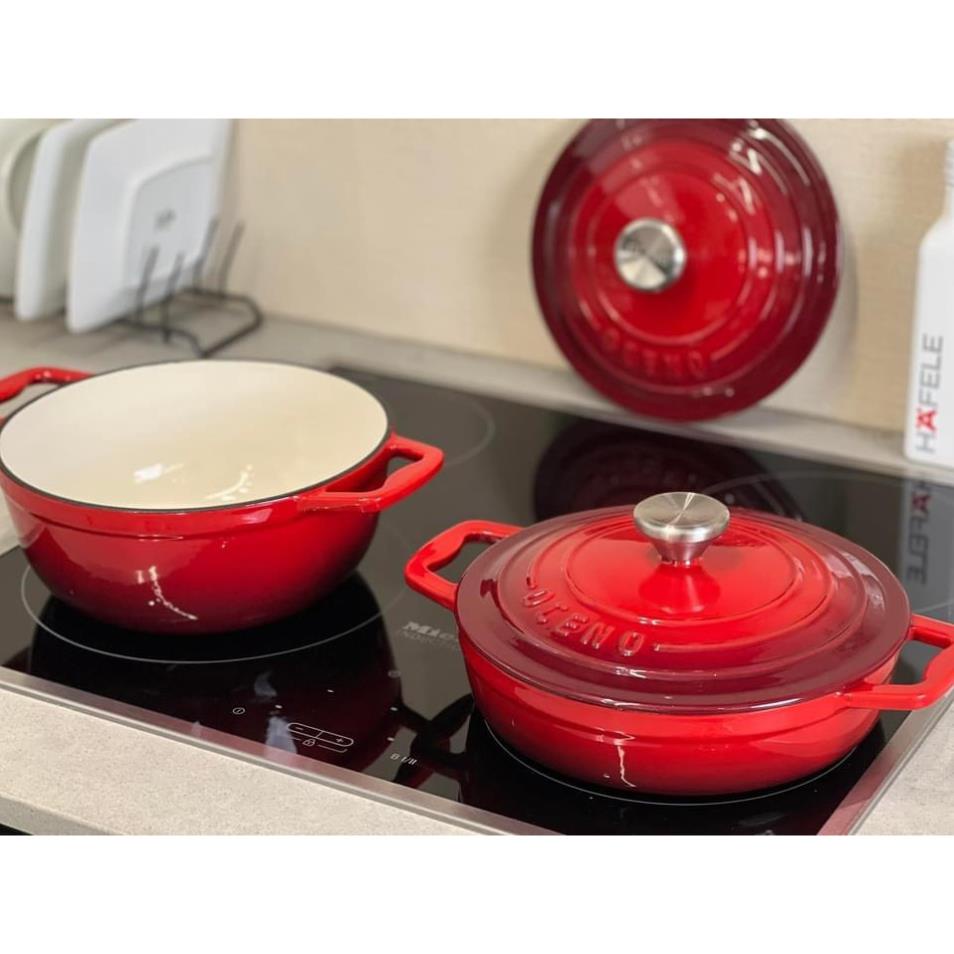 Nồi gang Oceno size 22cm phủ men gốm chống dính Bộ nồi chảo gang đúc cao cấp đun được bếp từ