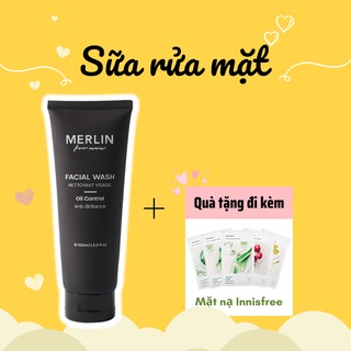 Sữa rửa mặt làm sạch sâu da mụn đầu đen kiềm dầu duy trì độ ẩm cho nam Merlin 100ml - Hiệu quả 6 trong 1 - KANT