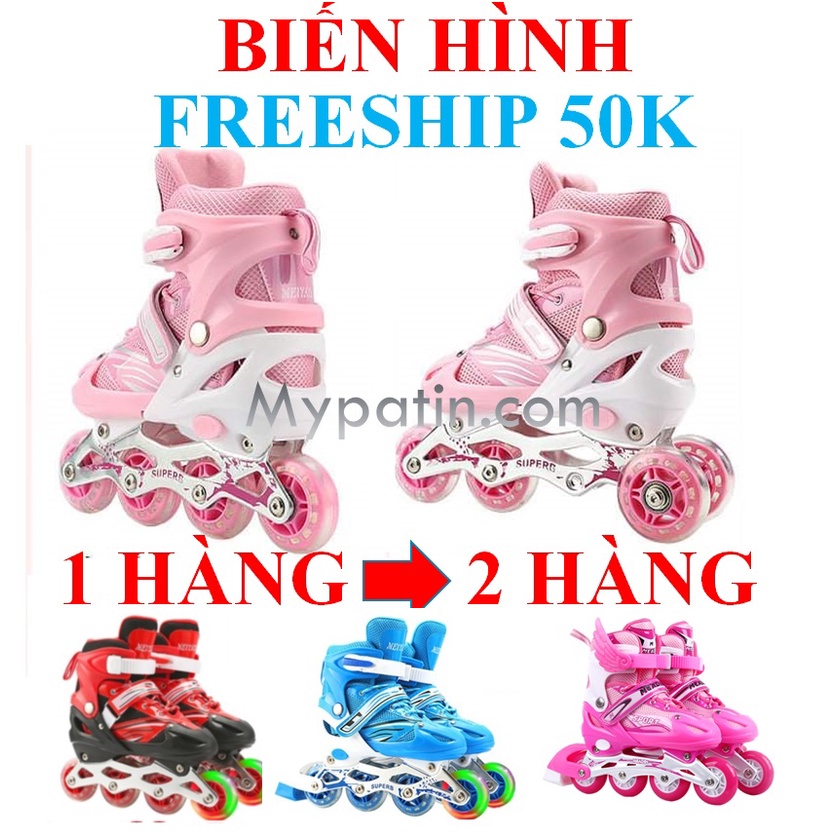 Giày patin trẻ em biến hình, patin điều chỉnh thành 2 hàng, 1 hàng an toàn cho bé mới tập đi patin