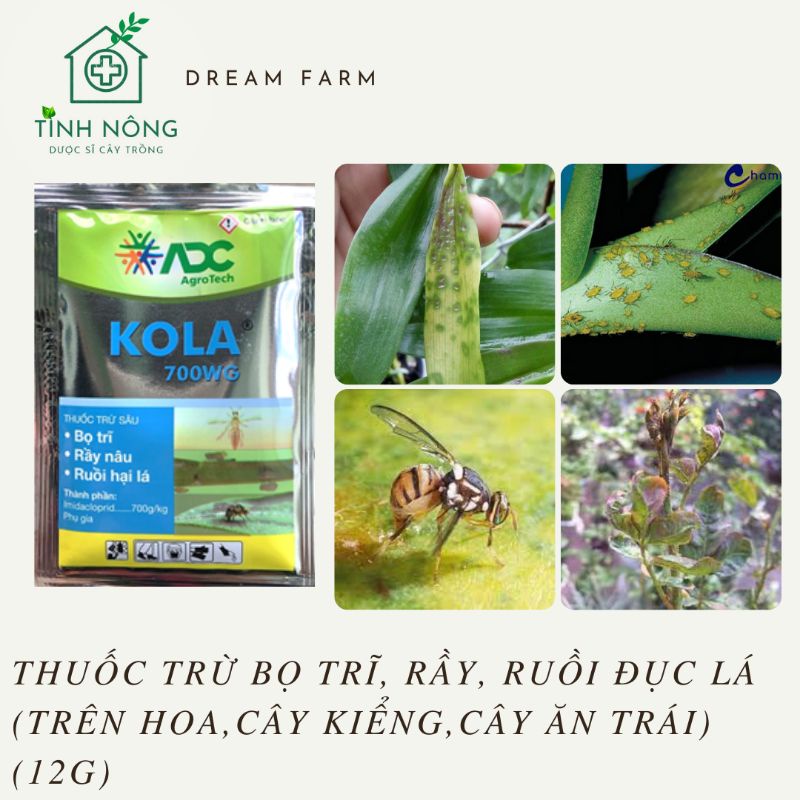 Thuốc bảo vệ hoa cây cảnh ( 12g trừ bọ trĩ, ruồi vàng, rầy trên hoa, cây cảnh Kola 700WG)