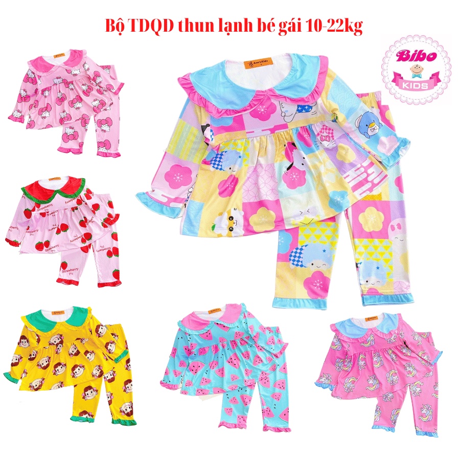 [9-22kg] Bộ tay dài babydoll chất thun lạnh 3D cao cấp in hình siêu dễ thương cho bé gái, Bộ thu đông, Đồ dài cho bé